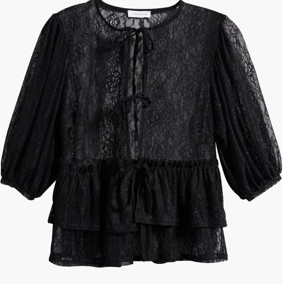 Lace sheer tie front cover/top - Picture 2 of 8